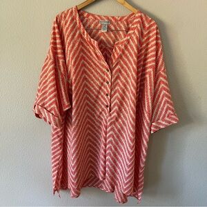 Catherines Henley Coral/Beige Chevron Tunic Size 3X